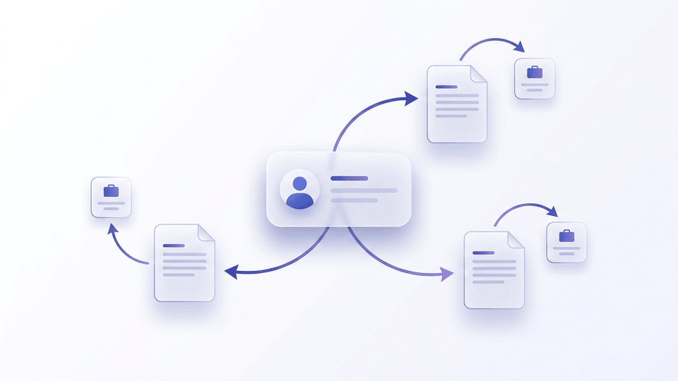 A central Master Profile branching out into several job-specific resumes