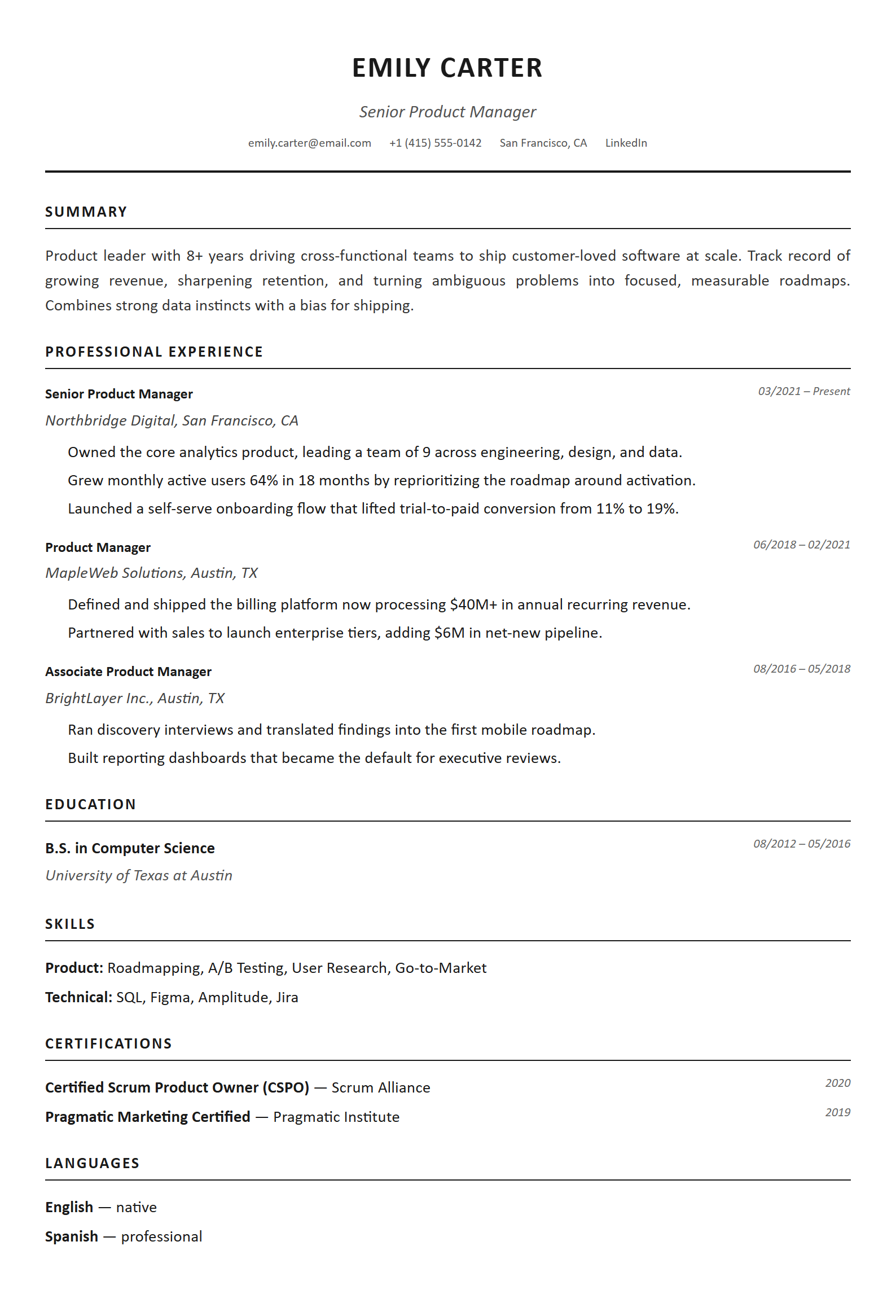 Classic résumé template preview