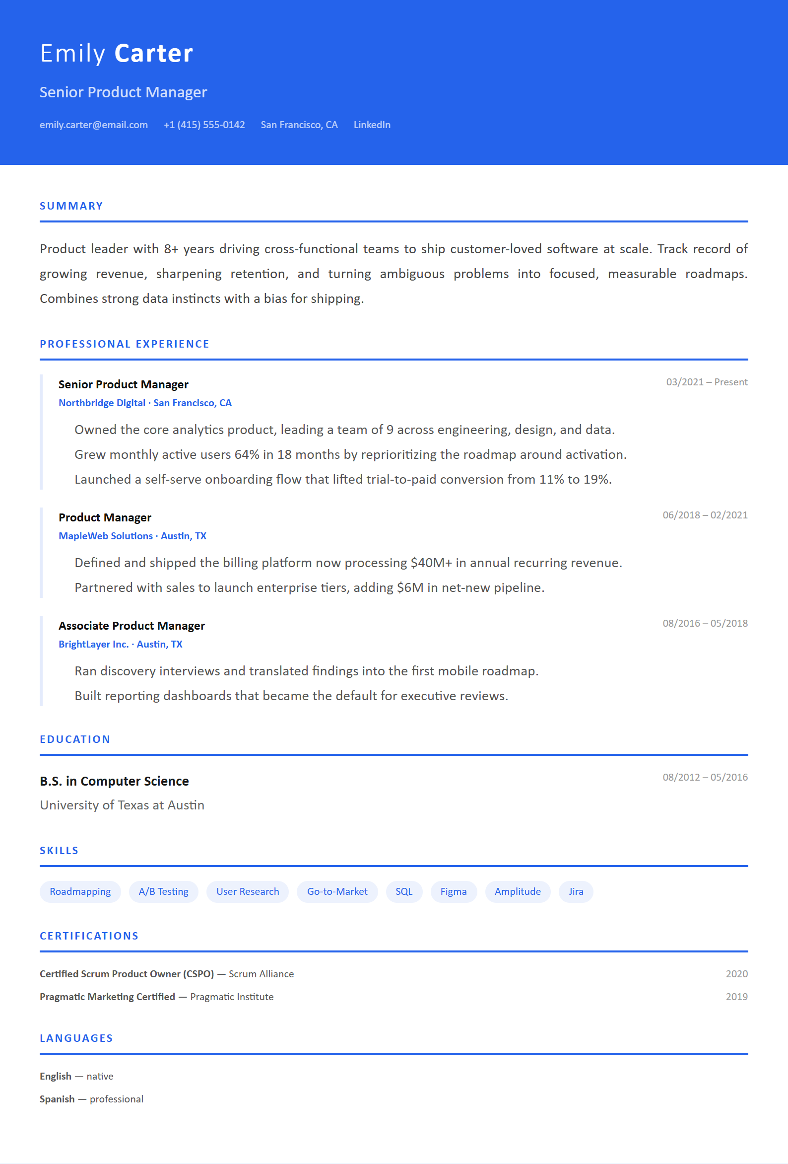 Executive résumé template preview