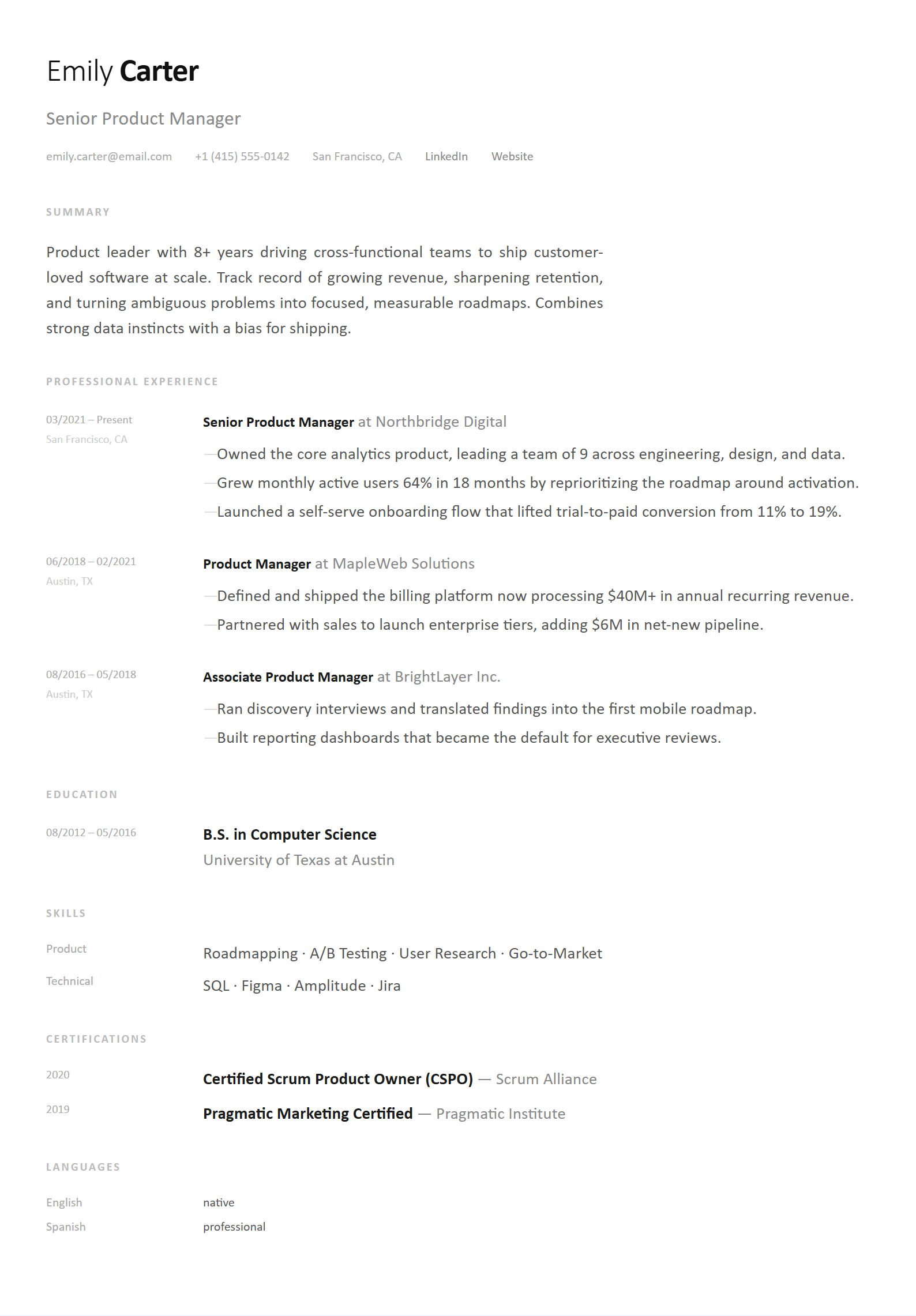 Minimal résumé template preview