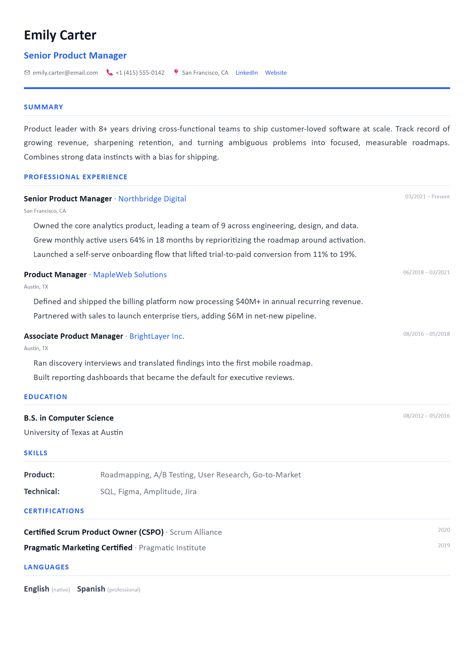 Modern résumé template preview